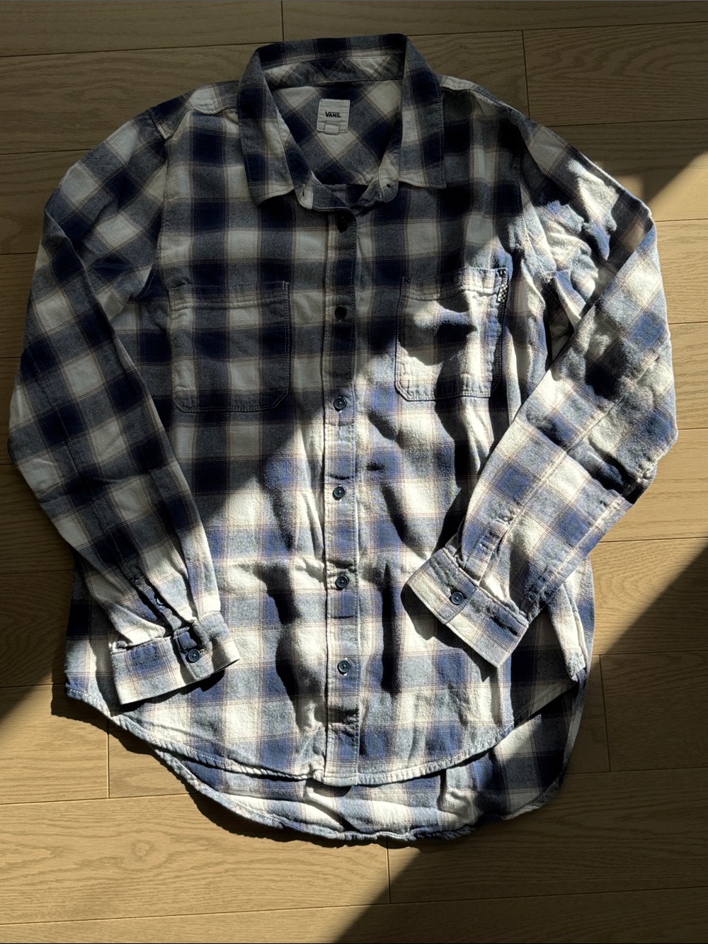 Vans Womens XL Meridian Plaid Boyfriend Fit Flannel Long Sleeve Blue Shirt